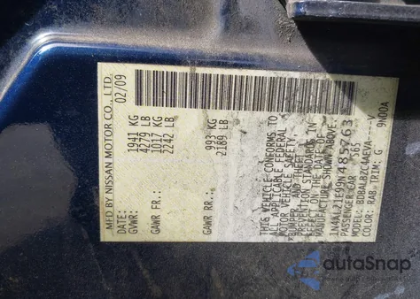 2009 Nissan Altima 2.5 S z USA, uszkodzony, nr VIN 1N4AL21E99N485763